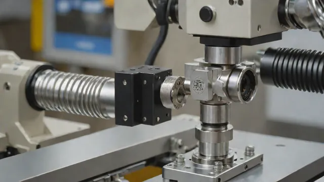 Cámara óptica de precisión en un brazo robótico inspeccionando una pieza industrial sobre una cinta.