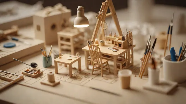 Miniaturas impresas en 3D y modelos a escala sobre una mesa de trabajo con herramientas de precisión.