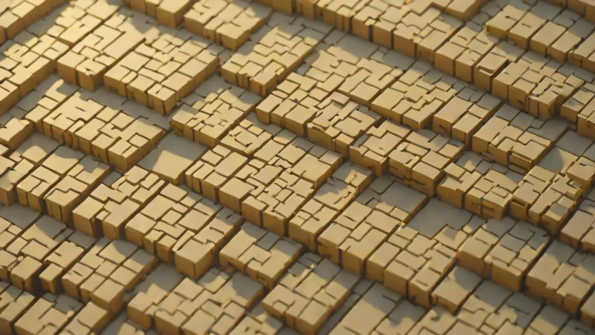 vista aérea abstracta de un mosaico fragmentado con sombras de estadio