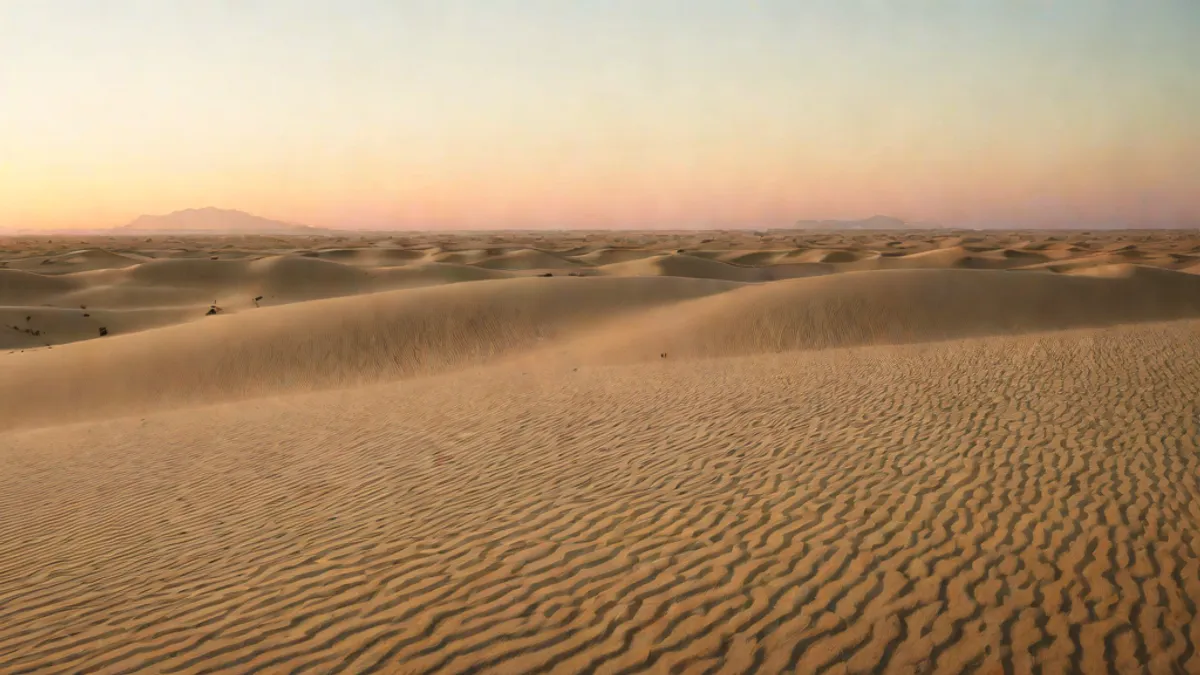 Desert dunes at twilight with abstract geometric patterns in the sand texture