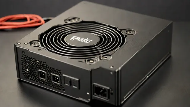 Fuente de alimentación para PC sobre una mesa de trabajo de ensamblaje informático.