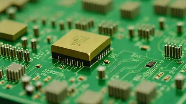 Close-up of a CPU processor with visible clock signal on an oscilloscope