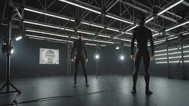 Plató de captura de movimiento profesional utilizado en la producción de videojuegos de gran presupuesto.