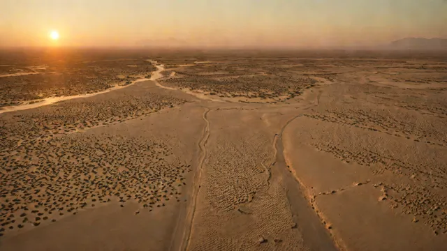 Desert panorama at sunrise, abstract textures and light patterns