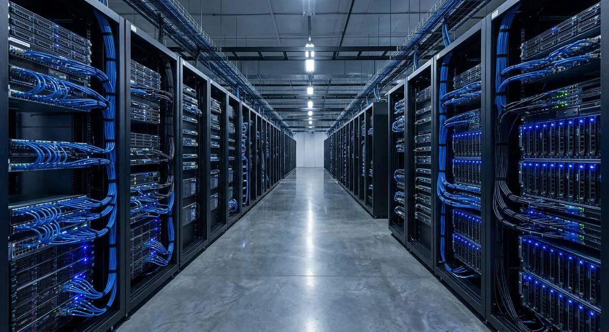 Servidores e infraestructura de supercomputacion en un centro de datos moderno.