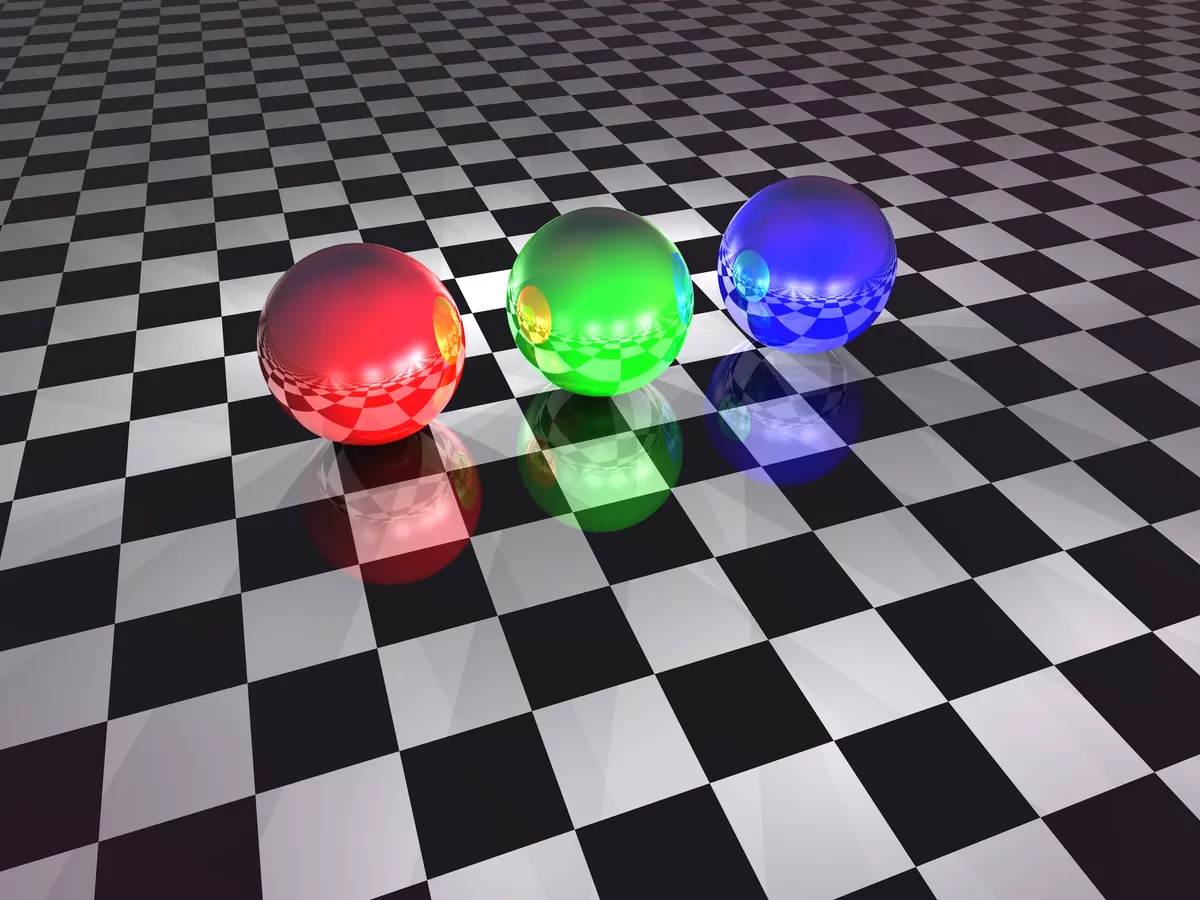 Monitor mostrando un renderizado 3D con reflejos realistas y sombras suaves generados por trazado de rayos.