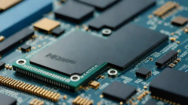 Unidad de almacenamiento SSD M.2 sobre una superficie de trabajo técnica con herramientas de precisión.